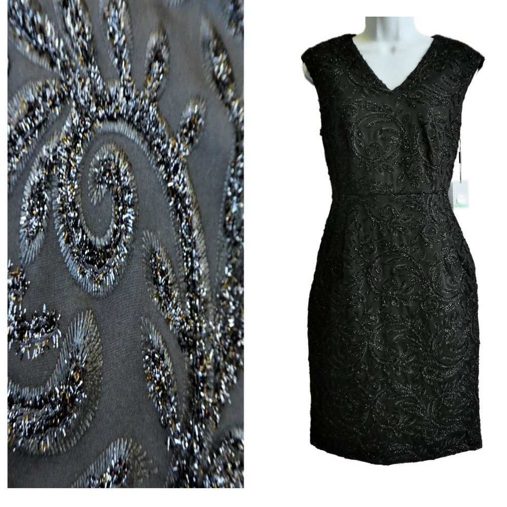 Calvin Klein Black Beaded Embellished Midi Dress